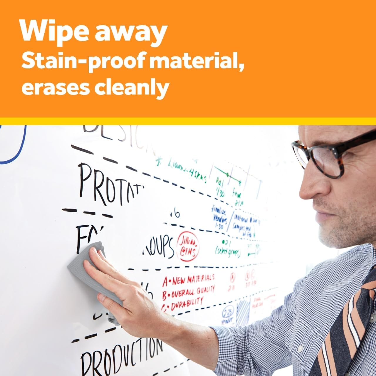 Post-it Dry Erase Peel-and-Stick Whiteboard Film – 3 ft × 2 ft, Removable Writable Surface