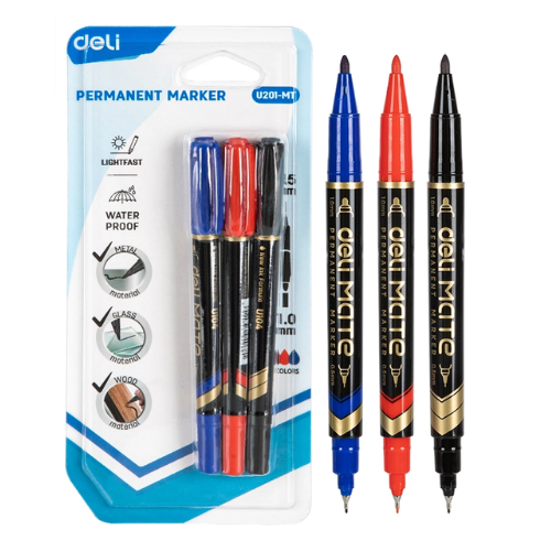 Dual Tip Permanent Marker (1x3)BK,BL,RD