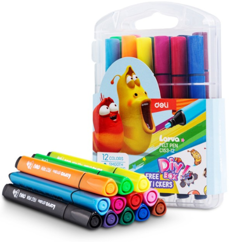 Deli Larva Felt Pen 12 Colors Washable