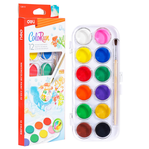 Deli Watercolor Cake+Brush 12 Colours