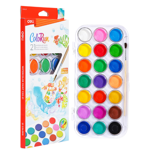 Deli Watercolor Cake+Brush 21 Colours