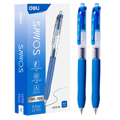 Retractable Soft Grip Gel Ink Pen 0.5mm (1x12)