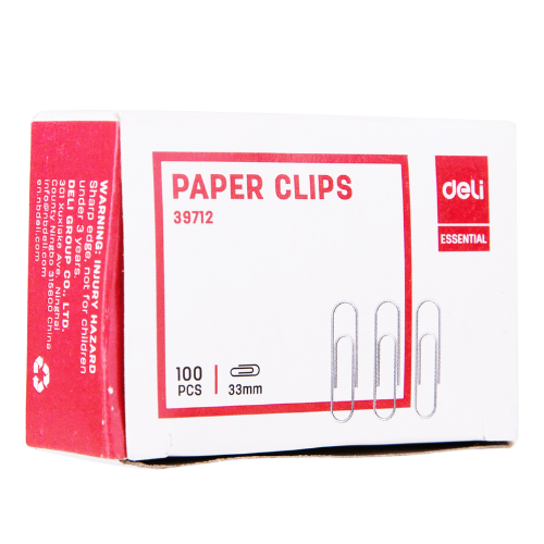 Deli Nickel Plated Paper Clips 33mm (1x100)