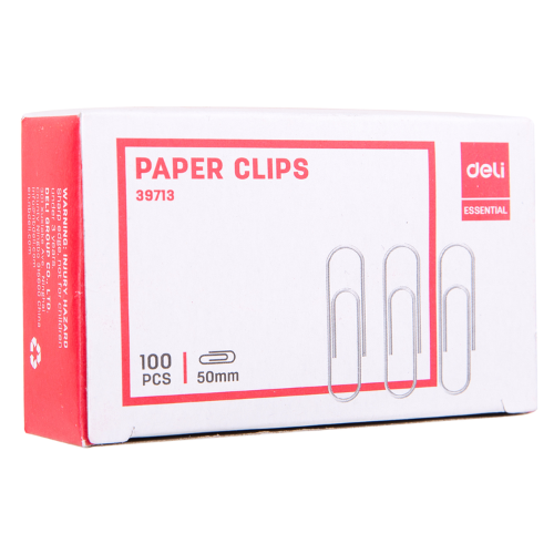 Deli Nickel Plated Paper Clips 50mm (1x100)