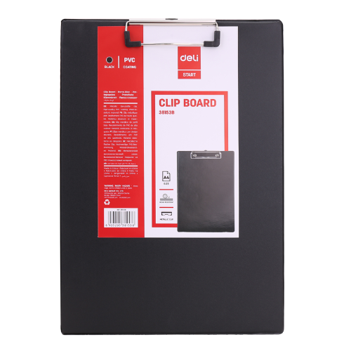 A4 PVC Single Sided Pressure Clipboard Black