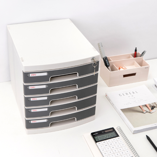5-Drawer Cabinet With Lock (Pale Grey) Deli